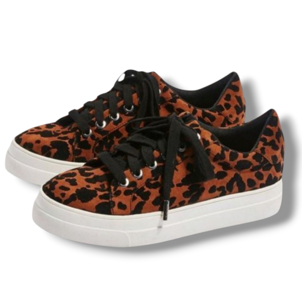 KS2 ESROMERI Women's Faux Suede Animal Print Platform Sneakers